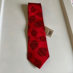Holidays men’s red Christmas tie with ornaments on the tie. 100% silk. NWT